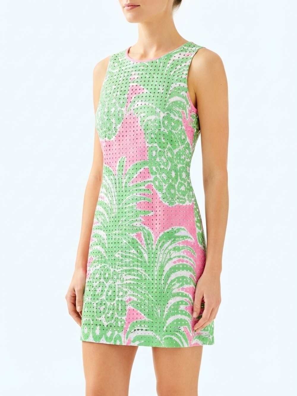 Lilly Pulitzer Perla Pineapple Eyelet Sleeveless Shift Dress Size S